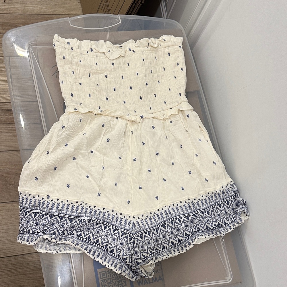 American Eagle Outfitters Cream and Blue Jumpsuit - Picture 2 of 2